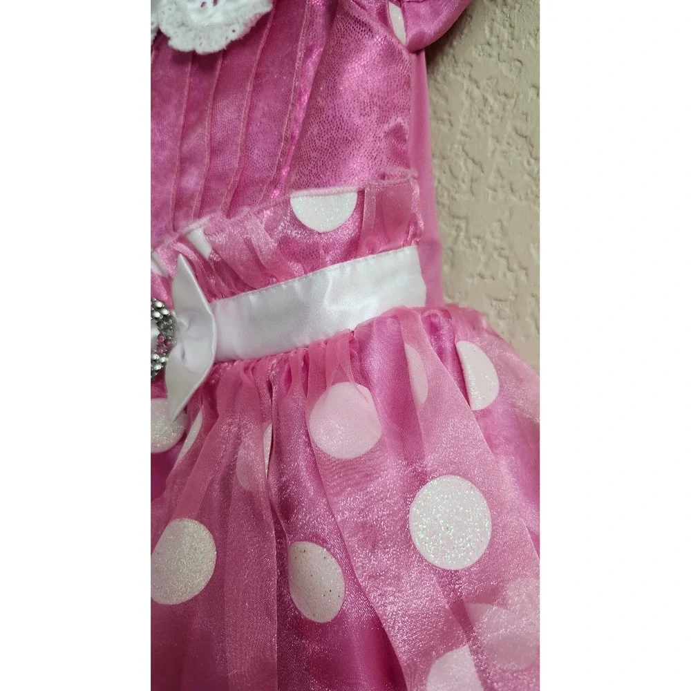 Disney Minnie Mouse Pink Polka‎ Dot Costume Dress Size 4 Rhinestone Bow Lace